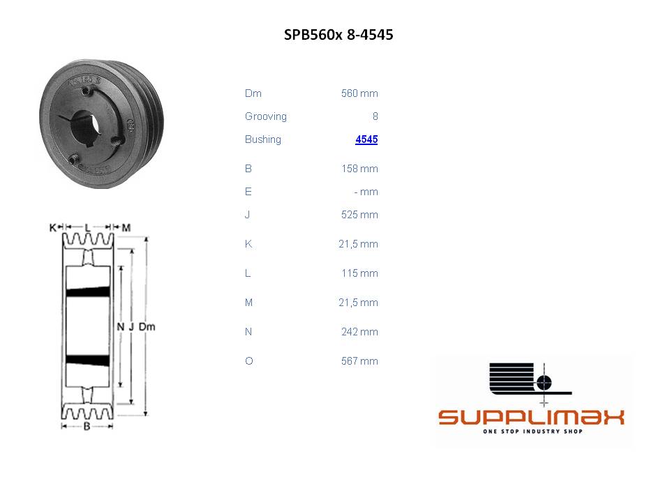 Poulie Spb560x8 Moyeux Amovible TB SPB 560/8 OPTIBELT TB SPB 560/8 OPTIBELT