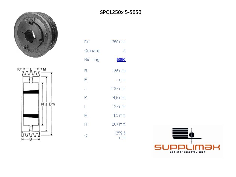 Poulie Spc1250x5 Moyeux Amovible TB SPC 1250/5 OPTIBELT TB SPC 1250/5 OPTIBELT
