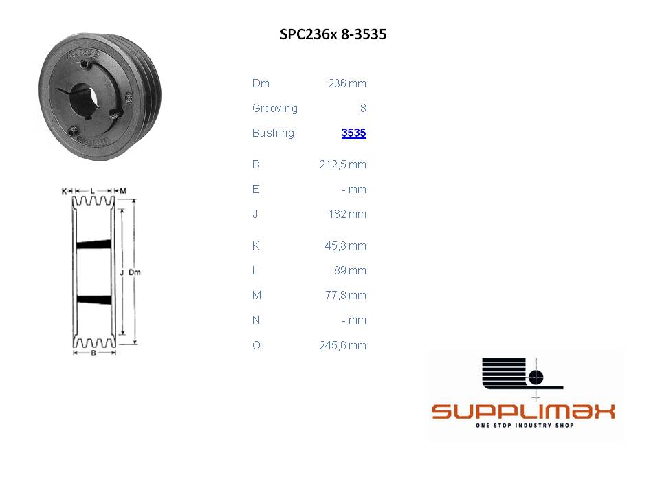 Poulie Spc236x8 Moyeux Amovible TB SPC 236/8 OPTIBELT TB SPC 236/8 OPTIBELT