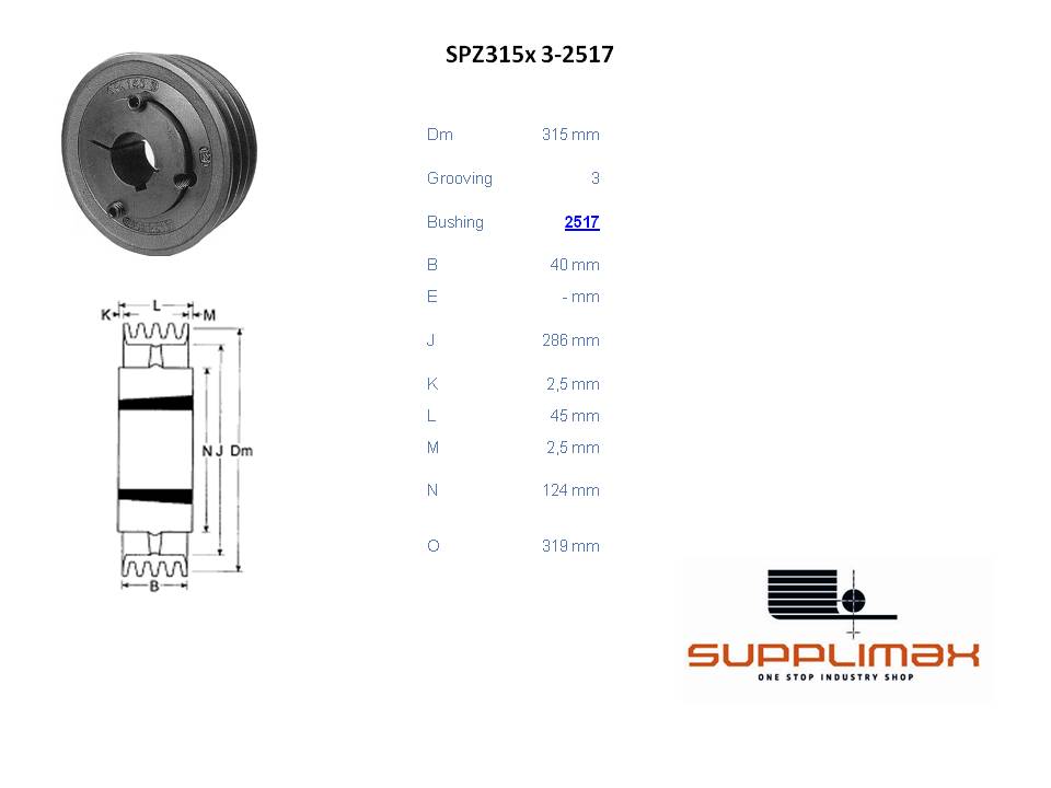 Poulie Spz315x3 Moyeux Amovible TB SPZ 315/3 OPTIBELT TB SPZ 315/3 OPTIBELT