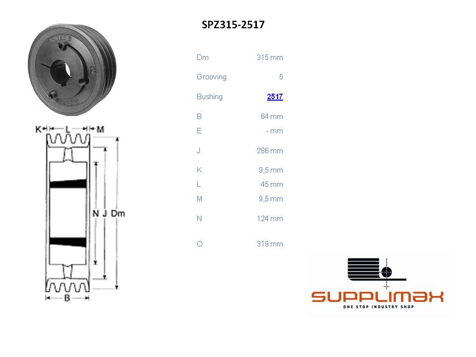 Poulie Spz315x5 Moyeux Amovible TB SPZ 315/5 OPTIBELT TB SPZ 315/5 OPTIBELT