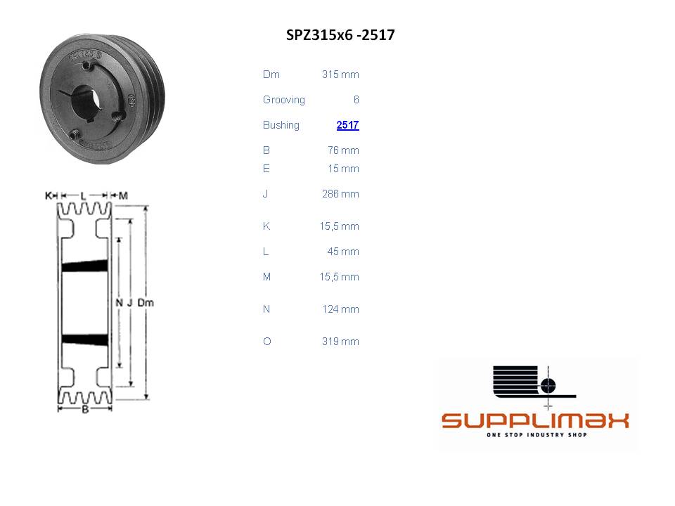 Poulie Spz315x6 Moyeux Amovible TB SPZ 315/6 OPTIBELT TB SPZ 315/6 OPTIBELT