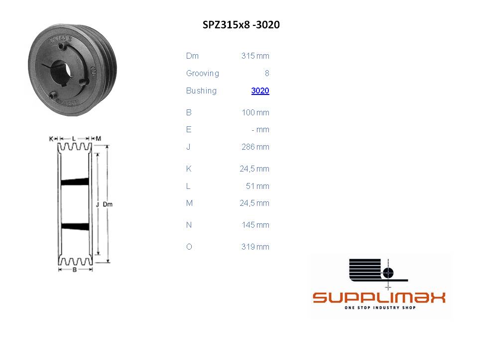 Poulie Spz315x8 Moyeux Amovible VRSSPZ315-8TL3020R-OPTIBELT VRSSPZ315-8TL3020R-OPTIBELT