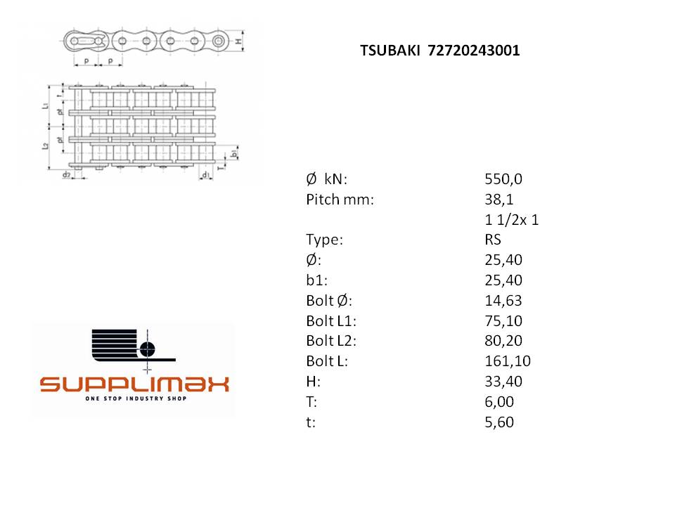 Chaine Winner Rs Triplex Pas 38,10 Mm (p=1 1/2) RS24B 3 RP TSUBAKI RS24B 3 RP TSUBAKI